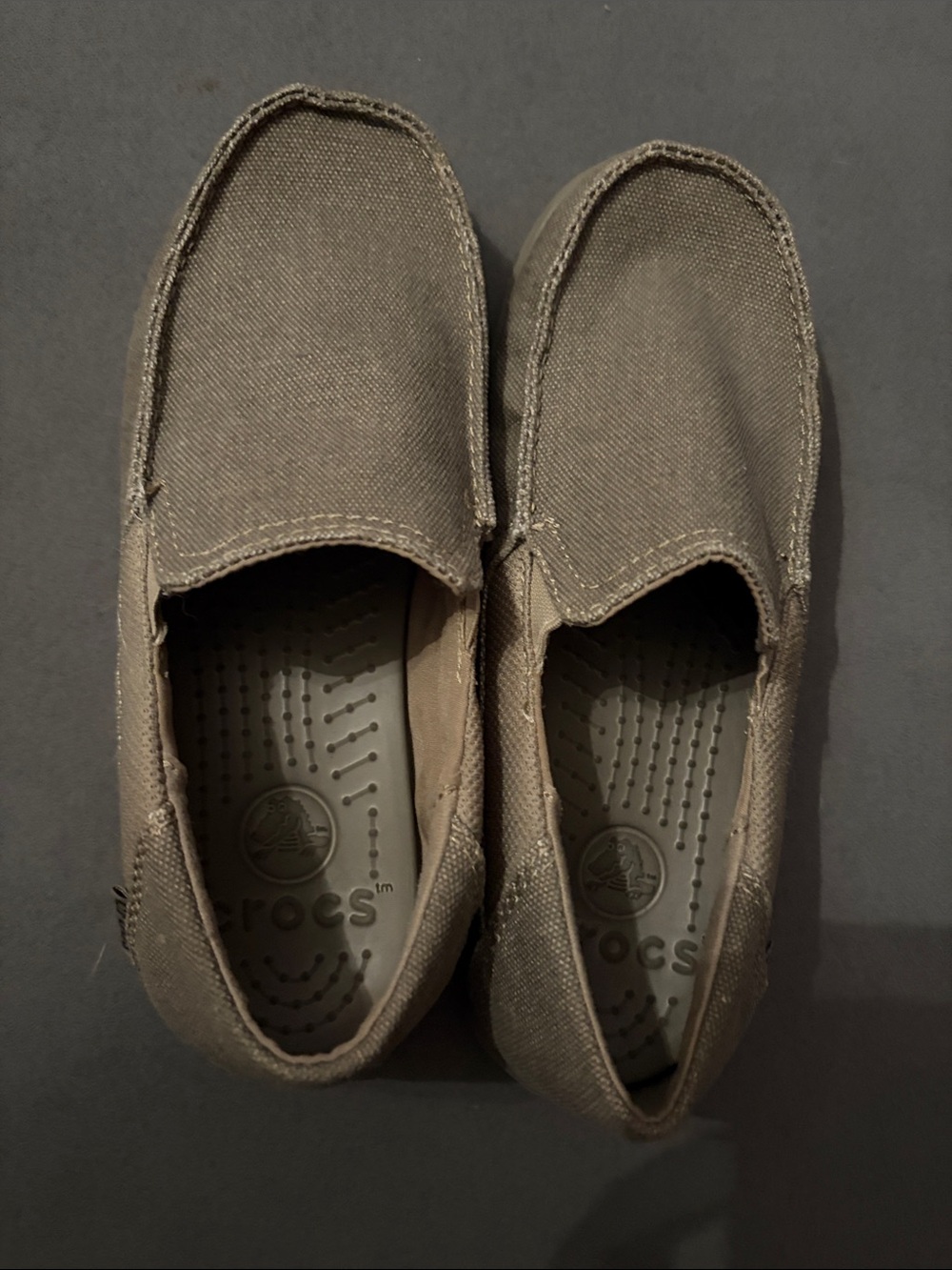 CROCS boys Slip-On Loafers in Taupe Canvas